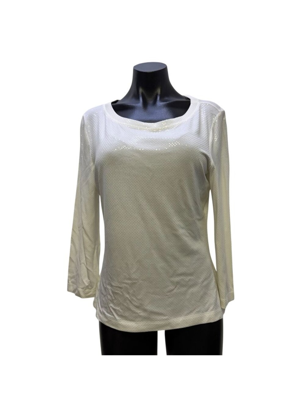 St. John Caviar Bright White Sequin Long Sleeve Top Size M